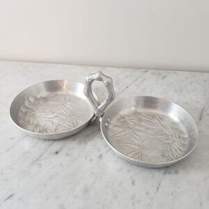 Vintage Everlast Forged Aluminum Bamboo Dual Double 6" Serving Dish Nuts Candy